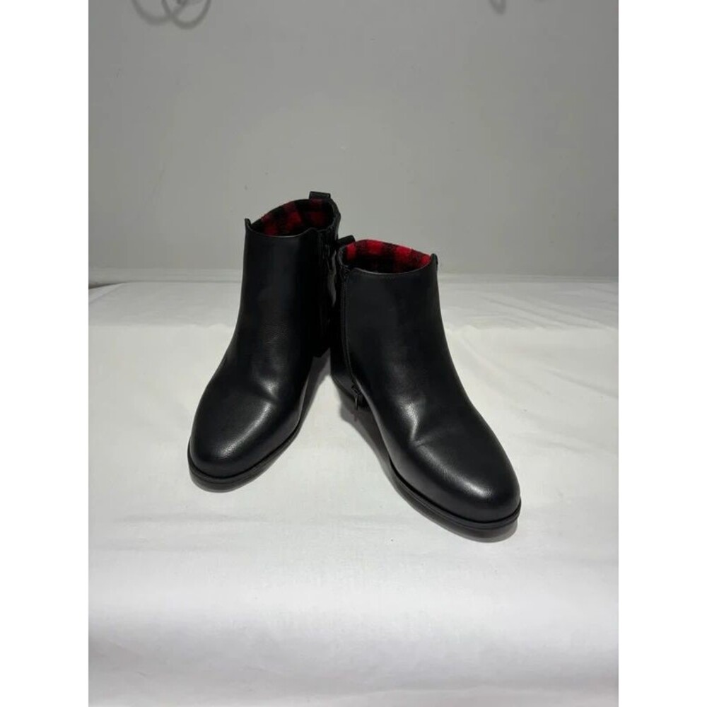 Maurices Black Ankle Boots with Plaid Cuff  Size 10